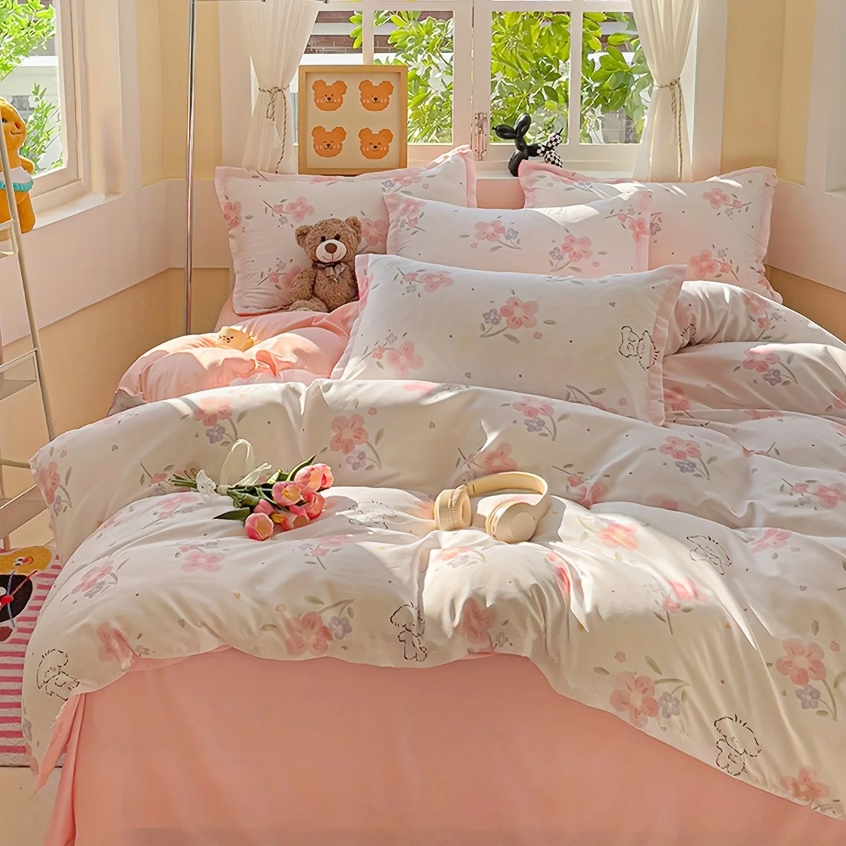 ชุดผ้าปูที่นอนลายดอกไม้ 4 ชิ้น - Duvet Cover Sets With Zipper บทวิจารณ์และราคา