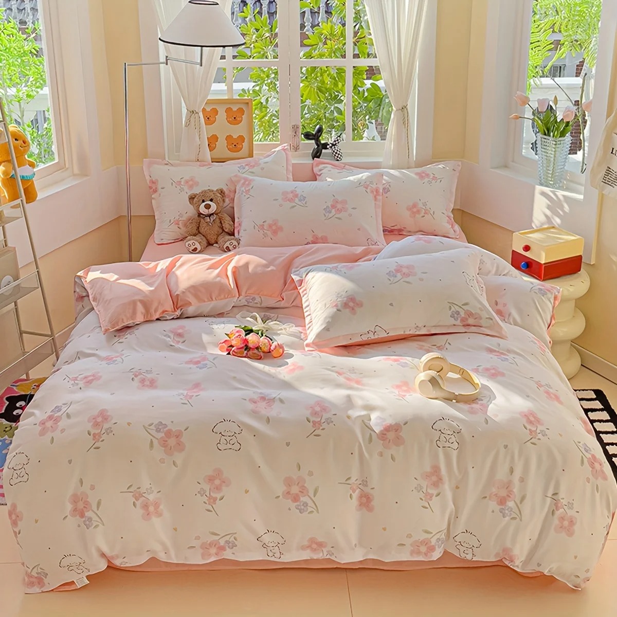 ชุดผ้าปูที่นอนลายดอกไม้ 4 ชิ้น - Duvet Cover Sets With Zipper บทวิจารณ์และราคา