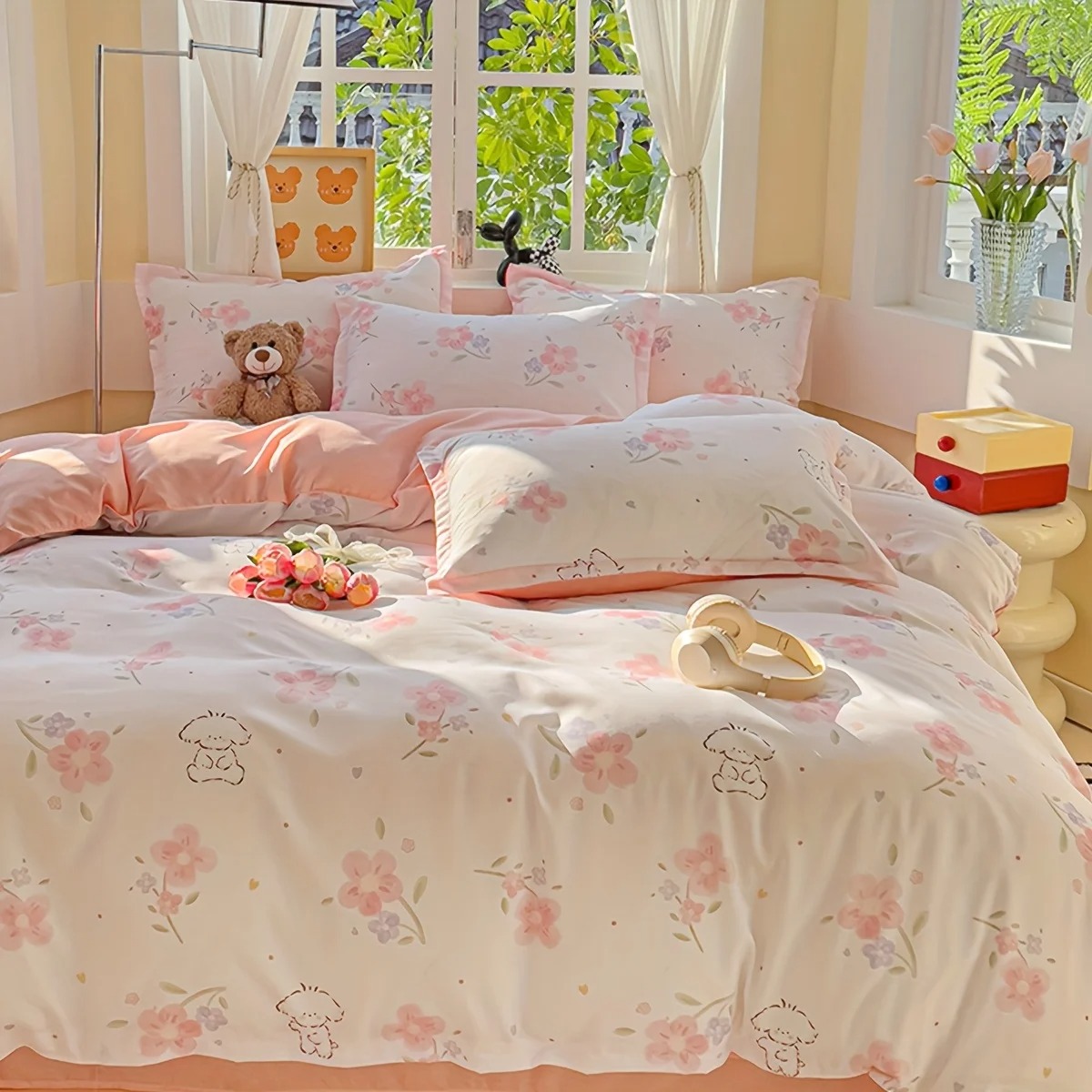 ชุดผ้าปูที่นอนลายดอกไม้ 4 ชิ้น - Duvet Cover Sets With Zipper บทวิจารณ์และราคา