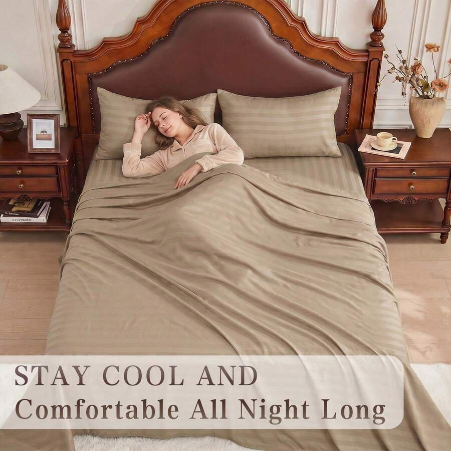 ชุดผ้าปูที่นอนลายทางแบบเย็นสบา - Fitted Bed Sheets Deep Pocket บทวิจารณ์และราคา