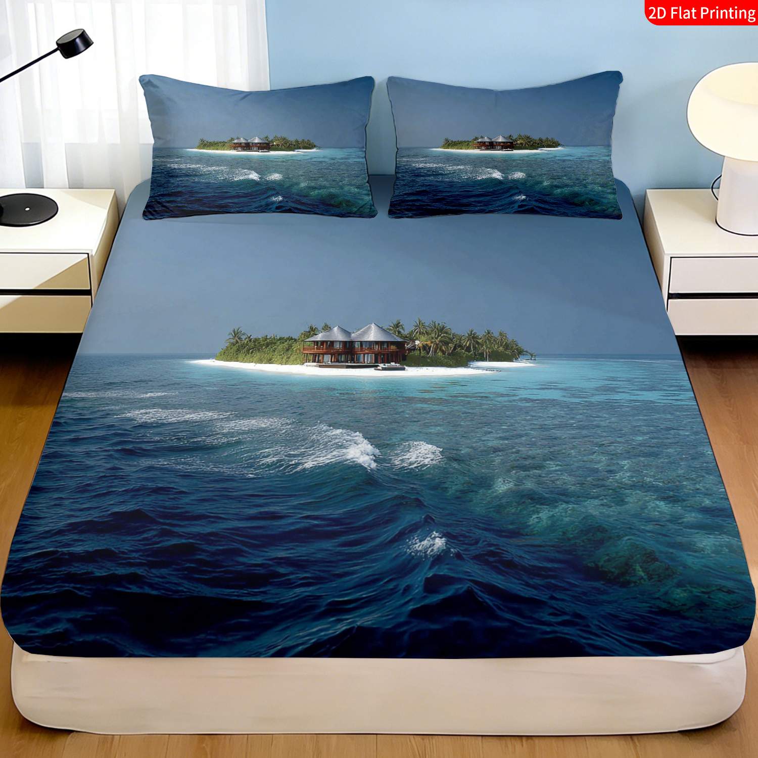 ชุดเครื่องนอนลายเกาะเขตร้อน ลา - Fitted Bed Sheets Deep Pocket บทวิจารณ์และราคา