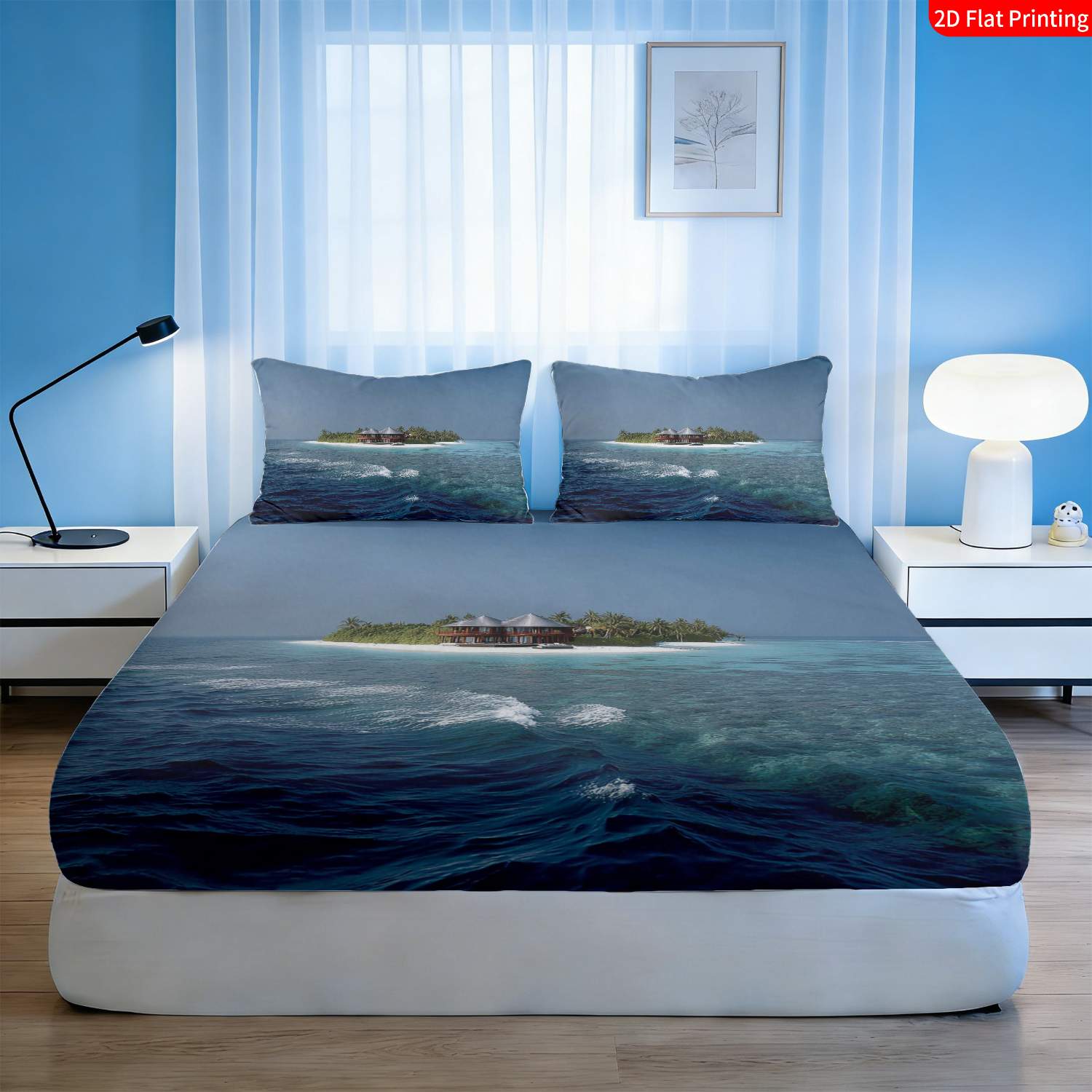 ชุดเครื่องนอนลายเกาะเขตร้อน ลา - Fitted Bed Sheets Deep Pocket บทวิจารณ์และราคา