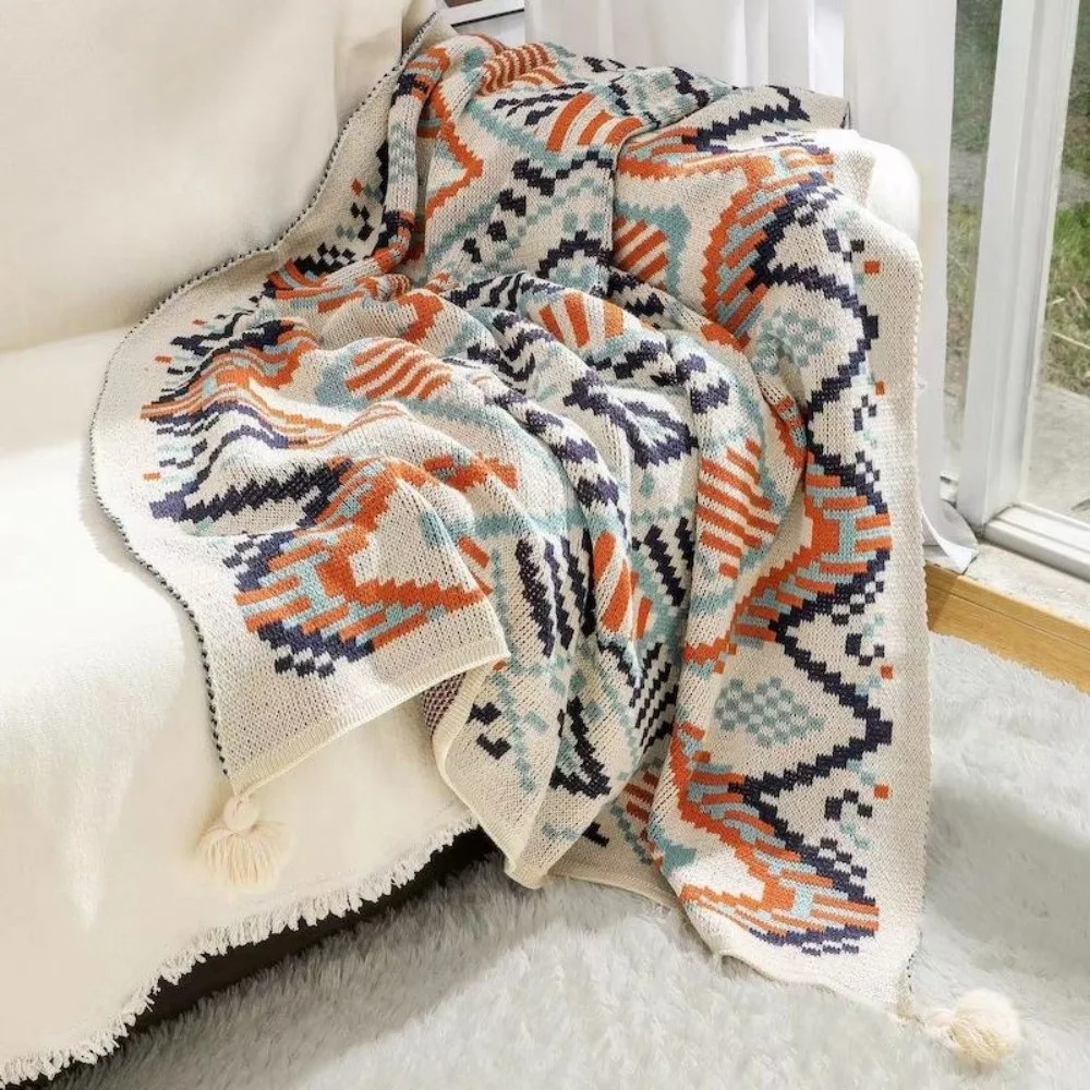 ผ้าห่มถักลายวินเทจสไตล์โบโฮ ผ้ - Boho Throw Blanket Fringe บทวิจารณ์และราคา