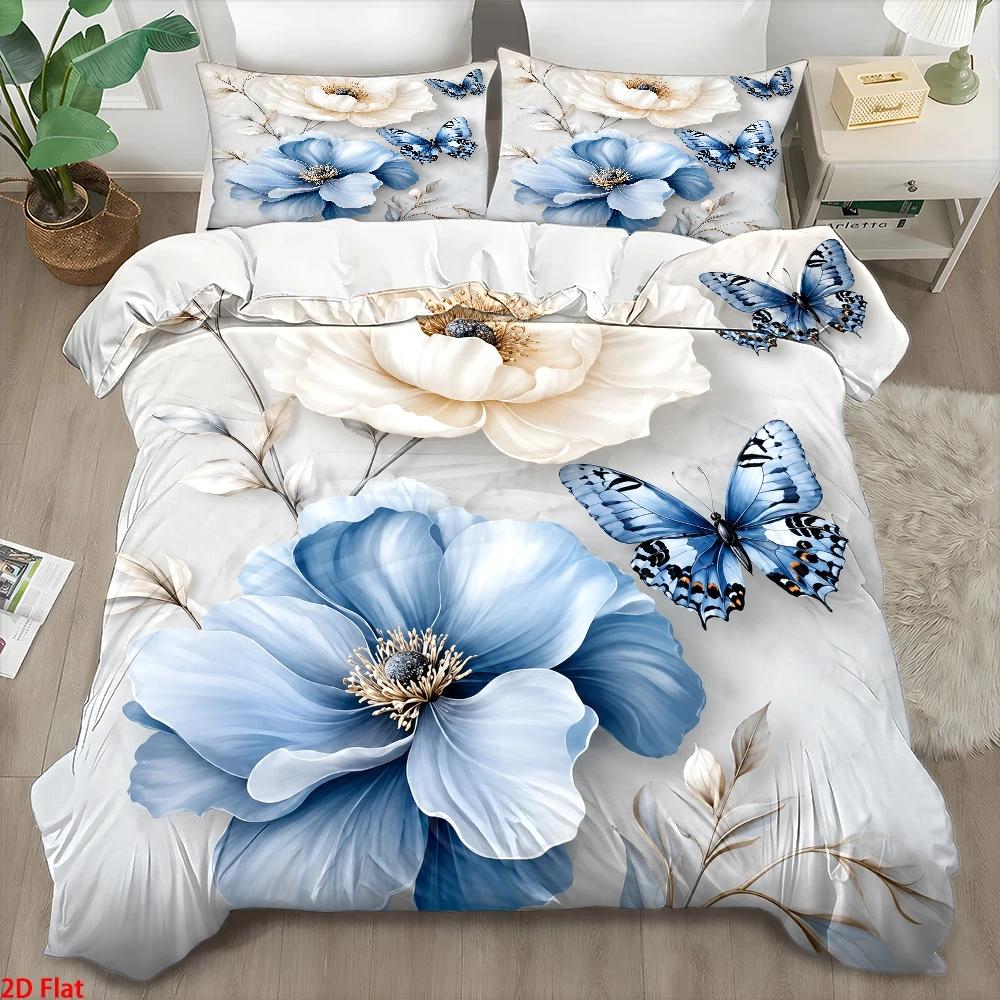ชุดผ้าปูที่นอนลายดอกไม้สีฟ้าขา - Duvet Cover Sets With Zipper บทวิจารณ์และราคา