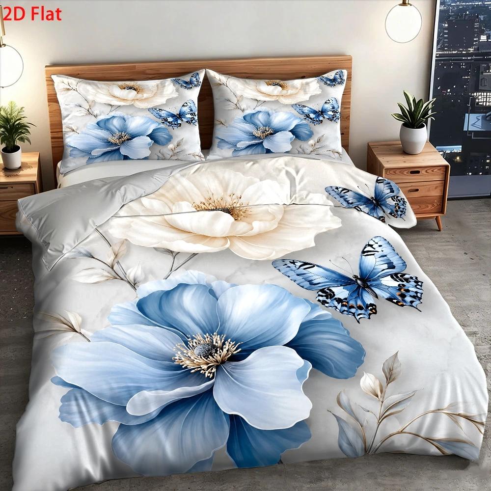 ชุดผ้าปูที่นอนลายดอกไม้สีฟ้าขา - Duvet Cover Sets With Zipper บทวิจารณ์และราคา