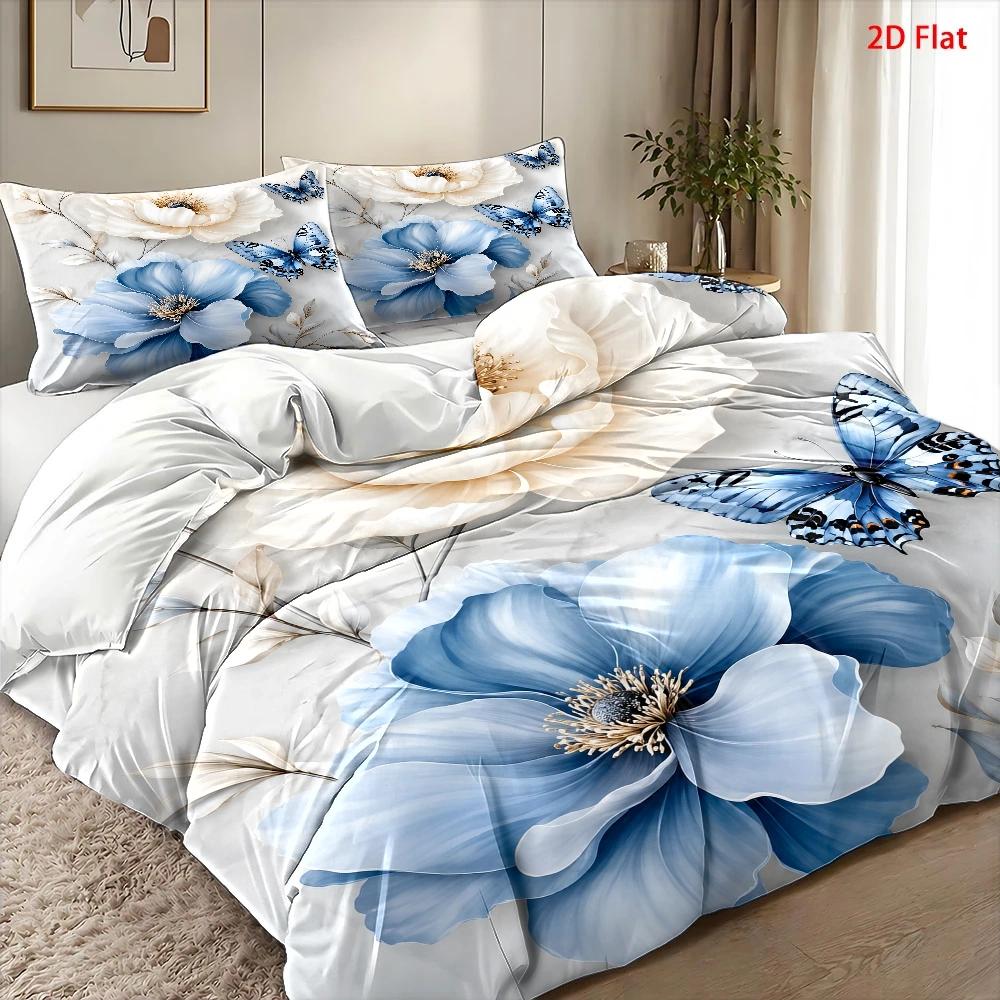 ชุดผ้าปูที่นอนลายดอกไม้สีฟ้าขา - Duvet Cover Sets With Zipper บทวิจารณ์และราคา