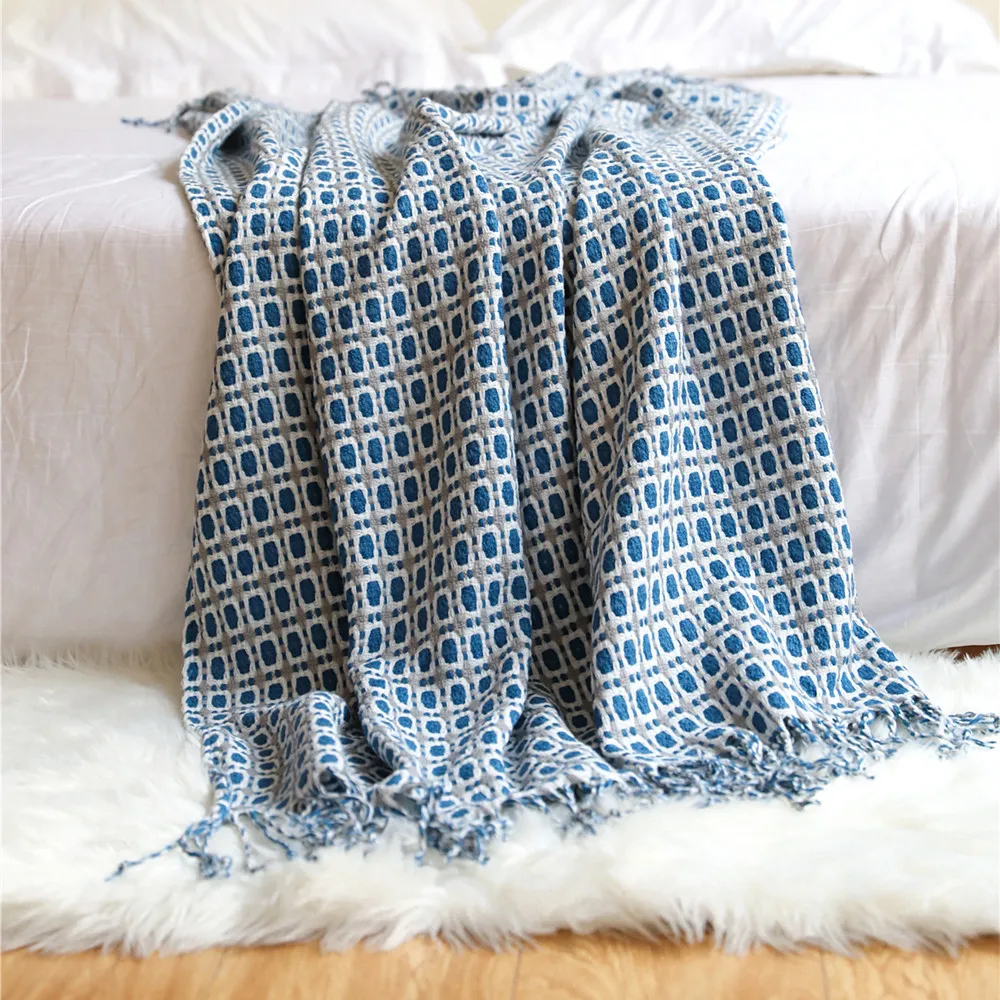 ผ้าห่มทอแจ็คการ์ดลายตารางเรขาค - Boho Throw Blanket Fringe บทวิจารณ์และราคา