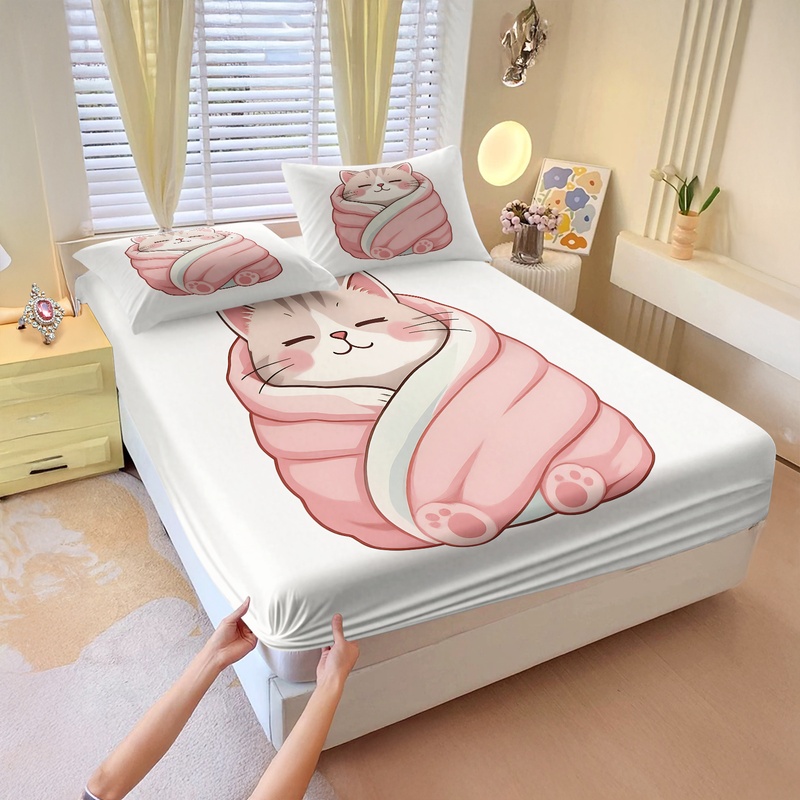 ชุดผ้าปูที่นอนลายแมวน่ารัก ชุด - Fitted Bed Sheets Deep Pocket บทวิจารณ์และราคา
