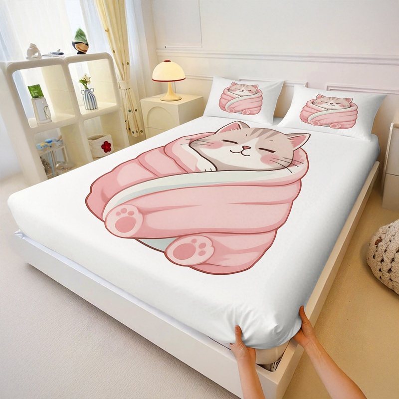 ชุดผ้าปูที่นอนลายแมวน่ารัก ชุด - Fitted Bed Sheets Deep Pocket บทวิจารณ์และราคา