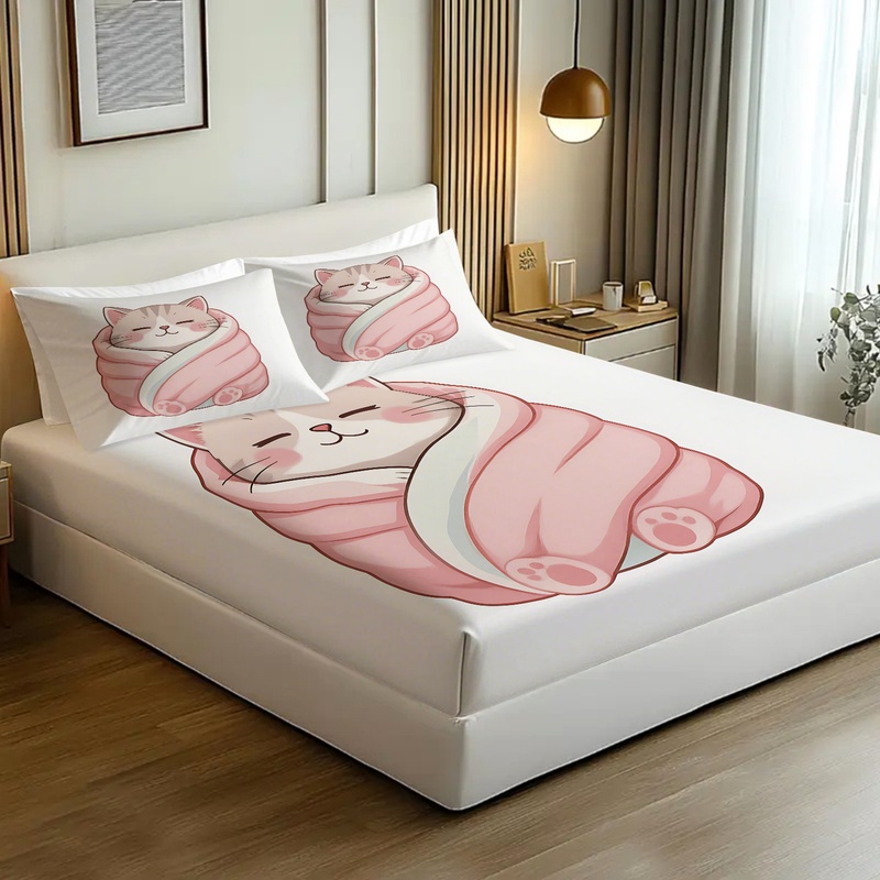 ชุดผ้าปูที่นอนลายแมวน่ารัก ชุด - Fitted Bed Sheets Deep Pocket บทวิจารณ์และราคา
