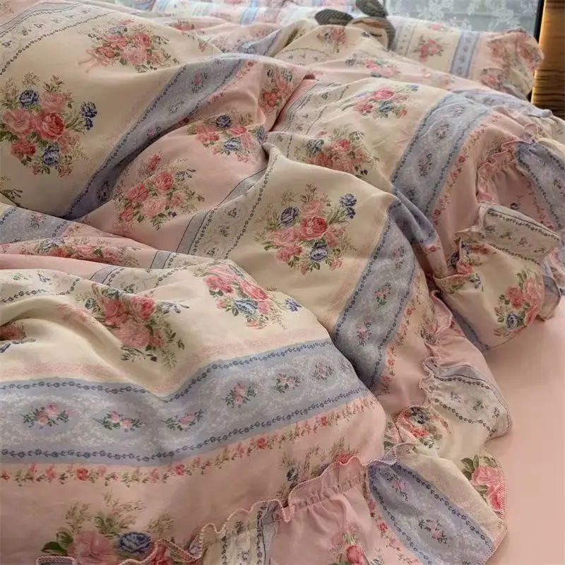 สไตล์เกาหลีเจ้าหญิงดอกไม้ชุดเค - Aesthetic Floral Duvet Cover บทวิจารณ์และราคา