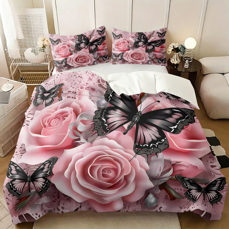 ชุดผ้าปูที่นอนลายผีเสื้อสีดำกุ - Aesthetic Floral Duvet Cover บทวิจารณ์และราคา
