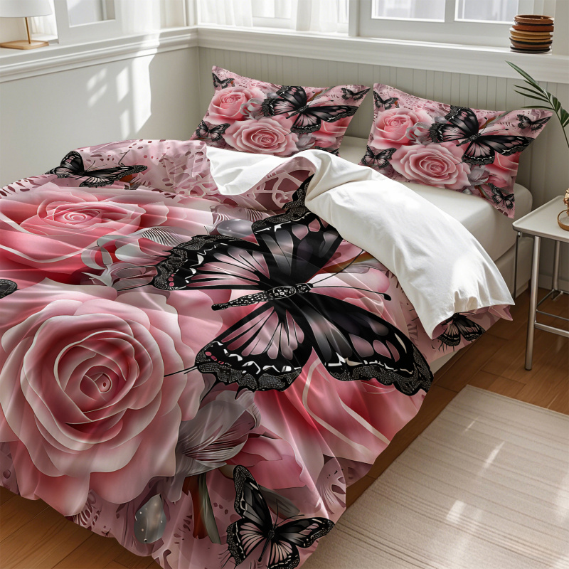 ชุดผ้าปูที่นอนลายผีเสื้อสีดำกุ - Aesthetic Floral Duvet Cover บทวิจารณ์และราคา