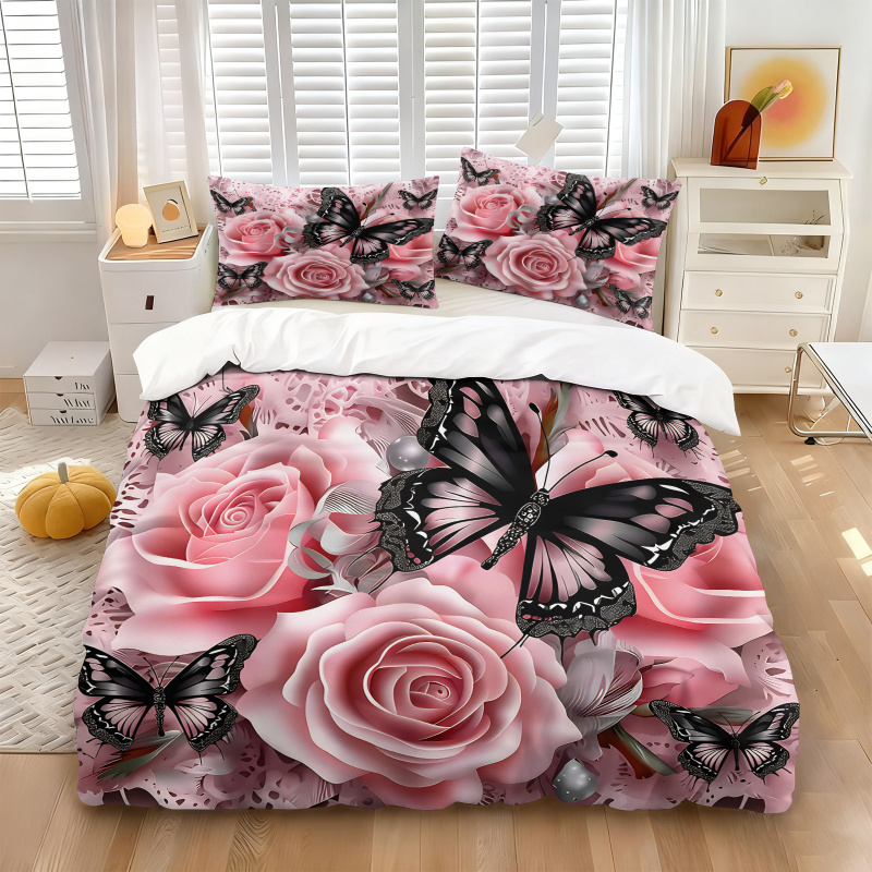 ชุดผ้าปูที่นอนลายผีเสื้อสีดำกุ - Aesthetic Floral Duvet Cover บทวิจารณ์และราคา