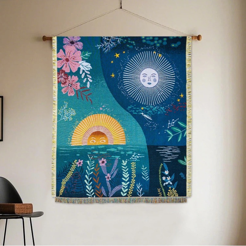 ผ้าแขวนผนังลายทอพระอาทิตย์พระจ - Boho Throw Blanket Fringe บทวิจารณ์และราคา