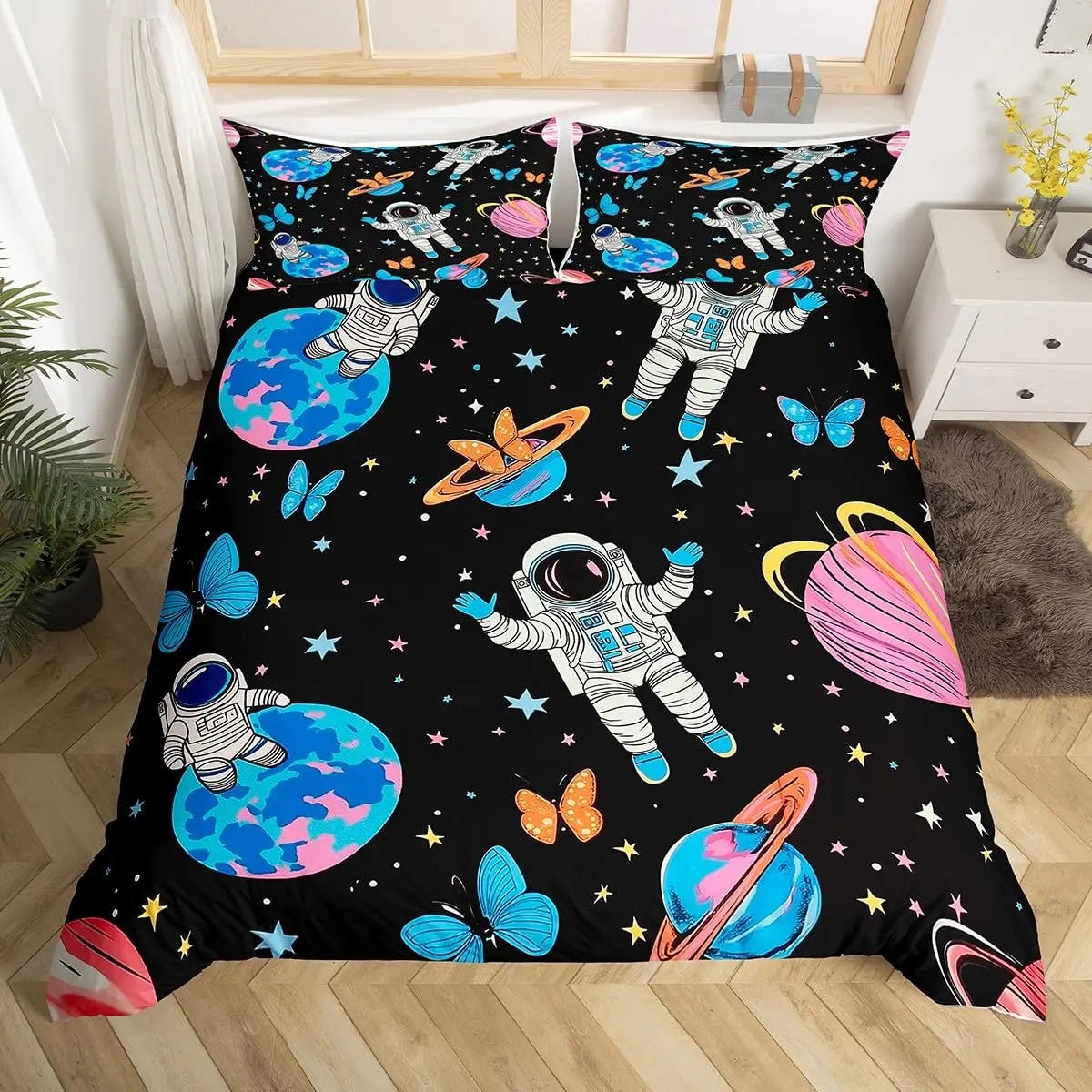 ชุดผ้านวมนักบินอวกาศการ์ตูนอวก - Duvet Cover Sets With Zipper บทวิจารณ์และราคา