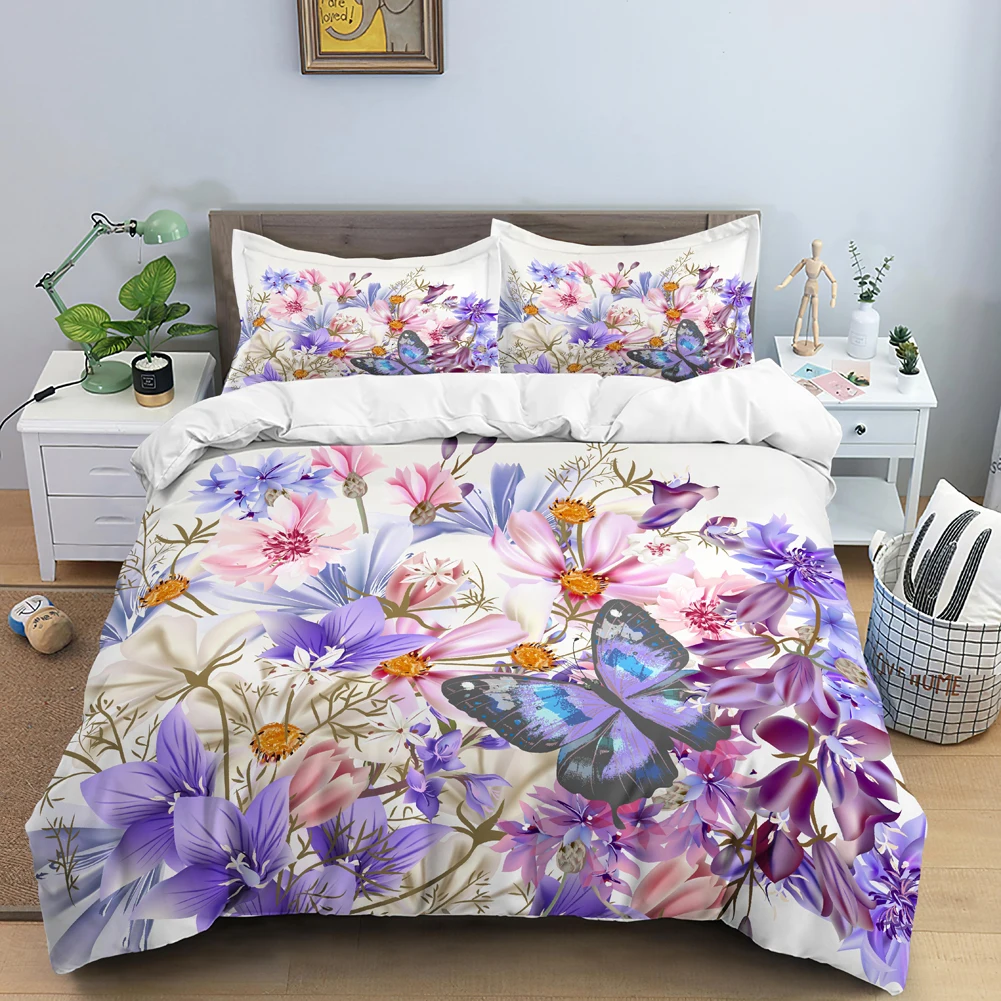 ผีเสื้อชุดเครื่องนอน 3D ดอกไม้ - Duvet Cover Sets With Zipper บทวิจารณ์และราคา