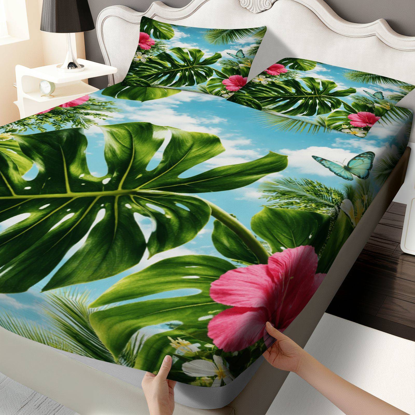 ชุดผ้าปูที่นอนลายดอกชบาเขตร้อน - Fitted Bed Sheets Deep Pocket บทวิจารณ์และราคา