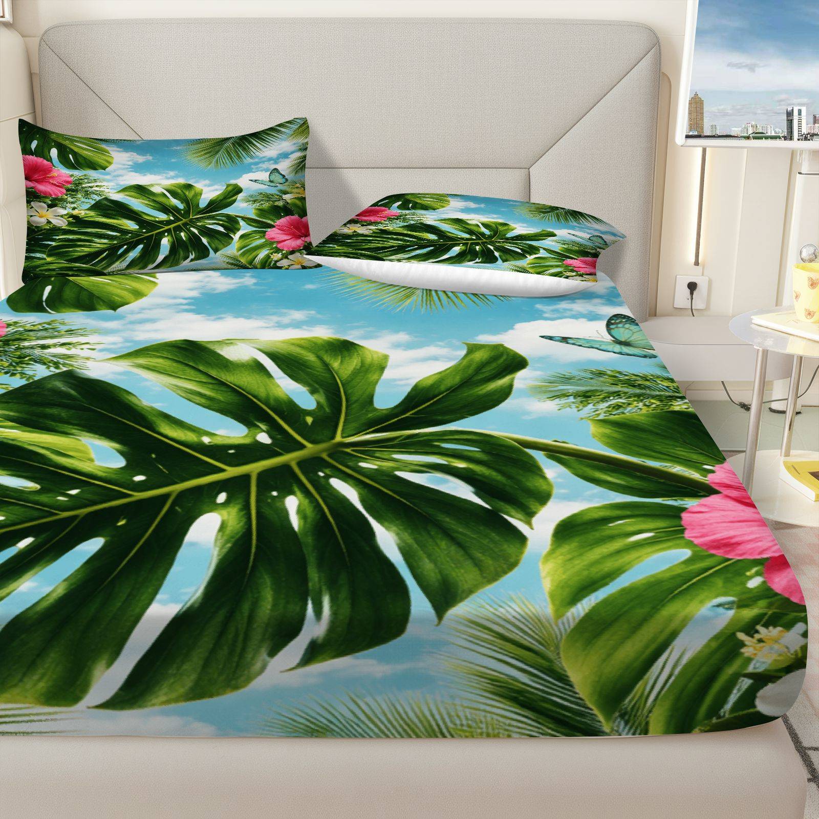 ชุดผ้าปูที่นอนลายดอกชบาเขตร้อน - Fitted Bed Sheets Deep Pocket บทวิจารณ์และราคา
