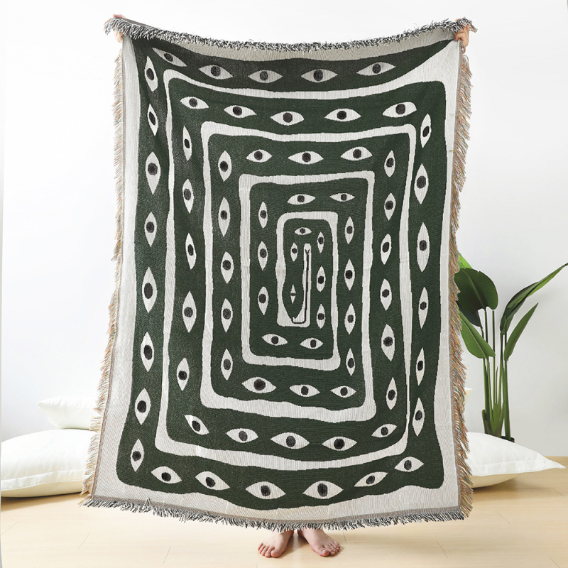ผ้าห่มลายตาปีศาจสีเขียวขาว ผ้า - Boho Throw Blanket Fringe บทวิจารณ์และราคา