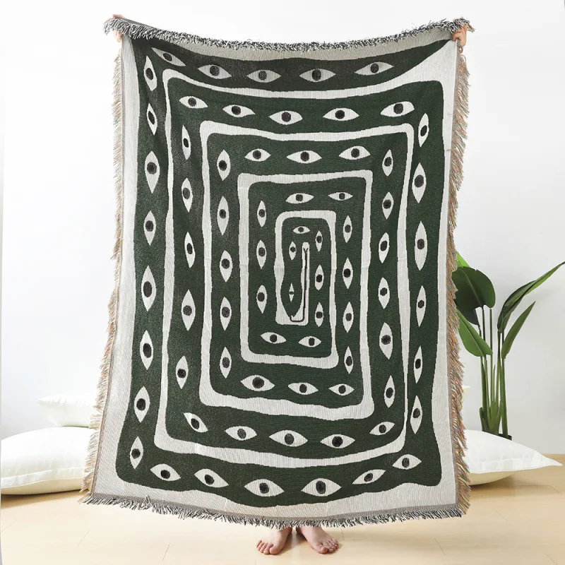 ผ้าห่มลายตาปีศาจสีเขียวขาว ผ้า - Boho Throw Blanket Fringe บทวิจารณ์และราคา