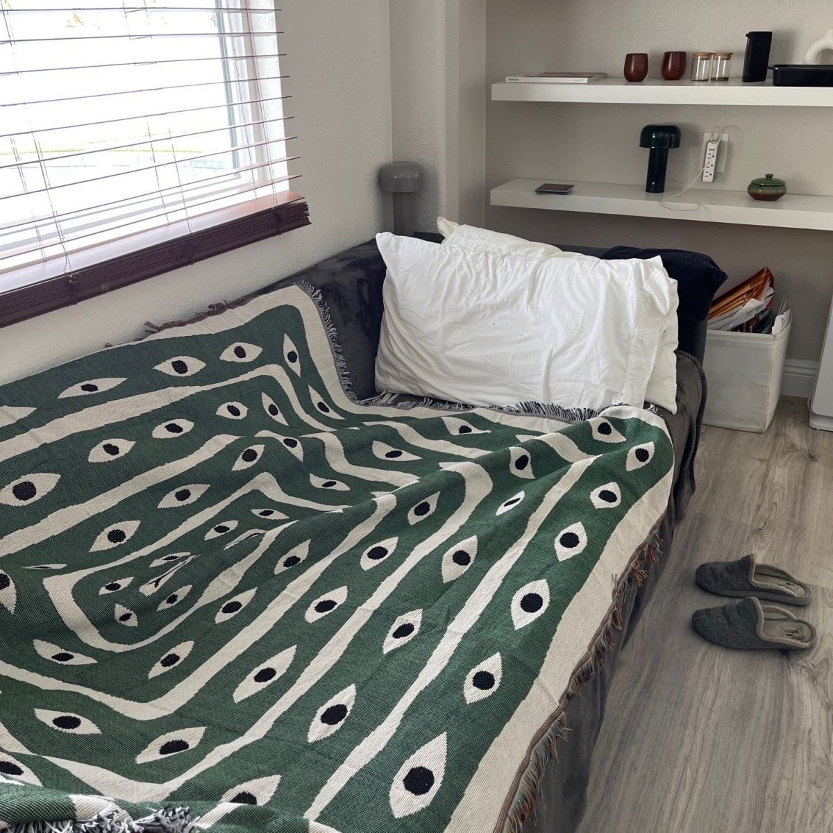 ผ้าห่มลายตาปีศาจสีเขียวขาว ผ้า - Boho Throw Blanket Fringe บทวิจารณ์และราคา